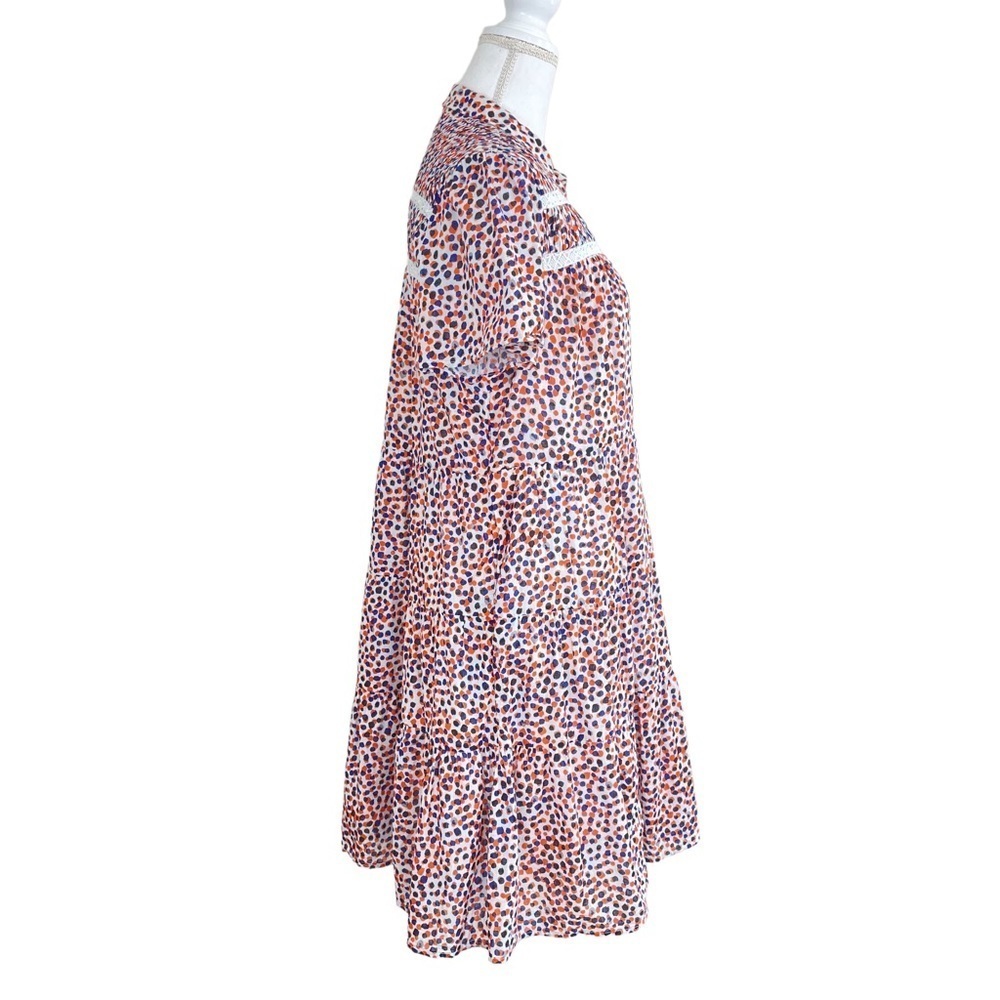 Anthropologie Georgina Tiered Shirtdress In Orange Blue Funky Dot M - Picture 8 of 14